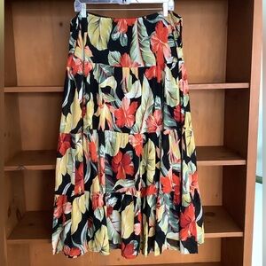 Chaps Plus Size Tropical Floral Tiered Skirt Elastic Waist Boho Size 2X